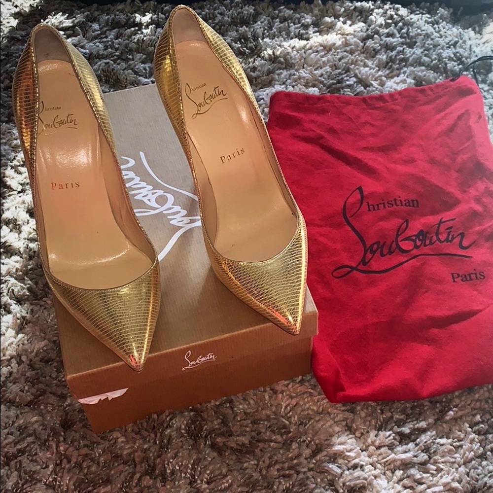 Gold Christian Louboutins Pigalles Follies 100